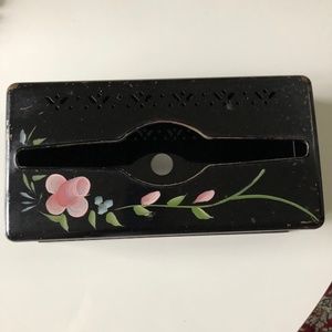 VINTAGE DETECTO TISSUE BOX BLACK HAND PAINTED TOLE